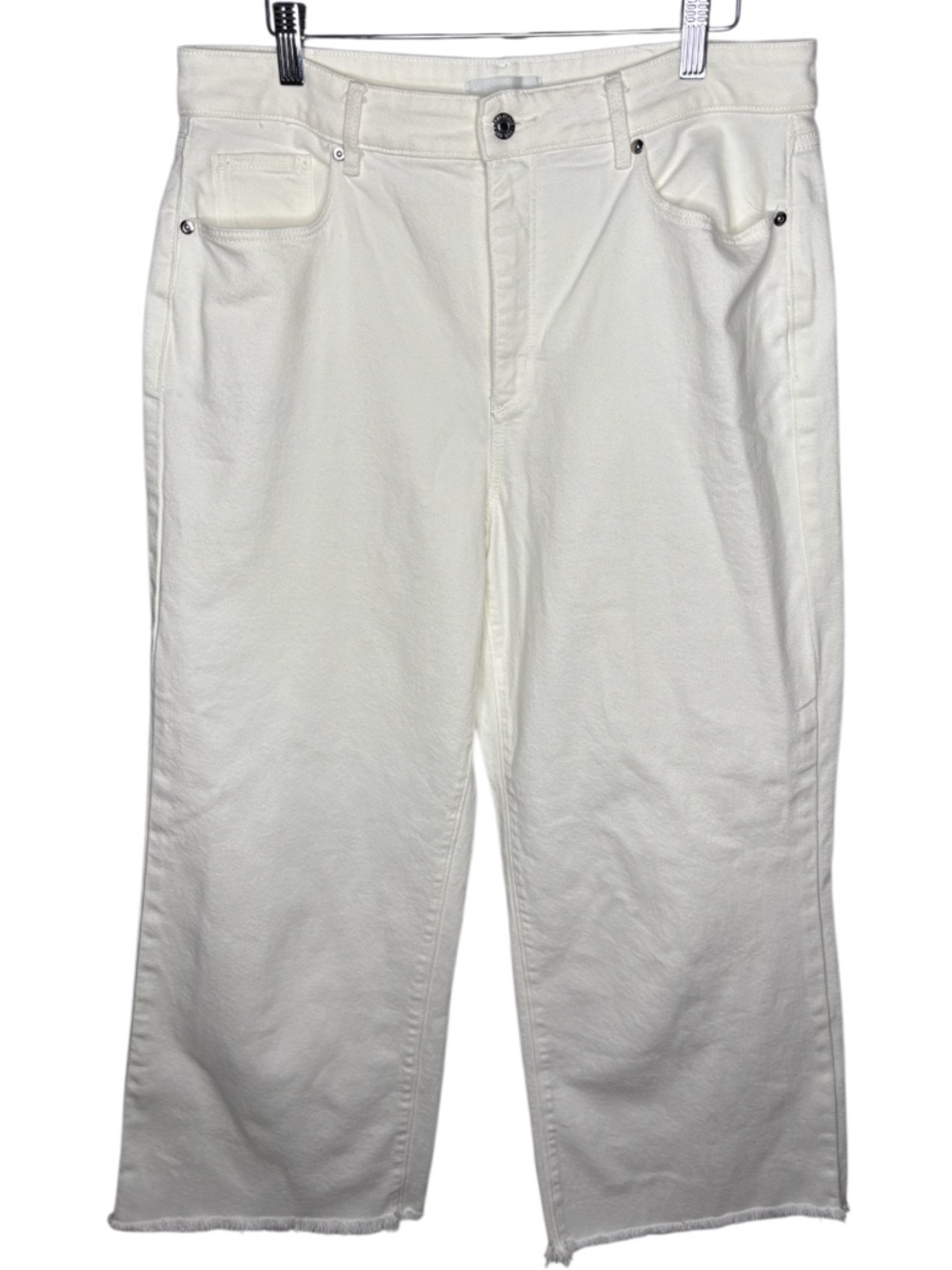 LOFT | Wide Leg Crop Jeans | White Denim Raw Hem | Size 12 - Picture 3 of 6